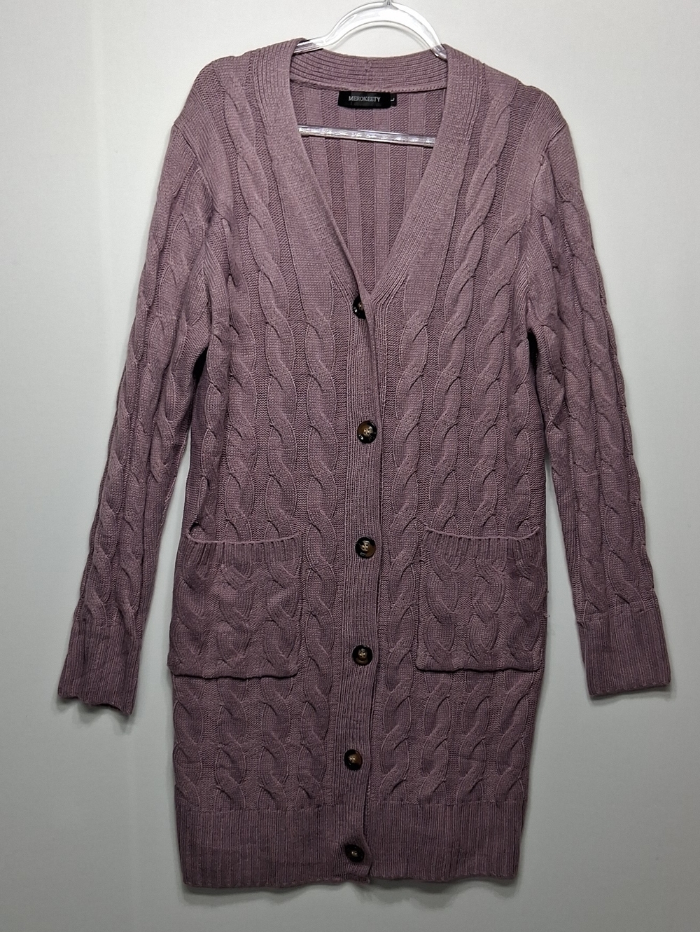 Merokeety Cable Knit Long Cardigan with Pockets